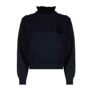 SANDRO logo-patch ruffle-collar sweatshirt - Blue Sandro size 3